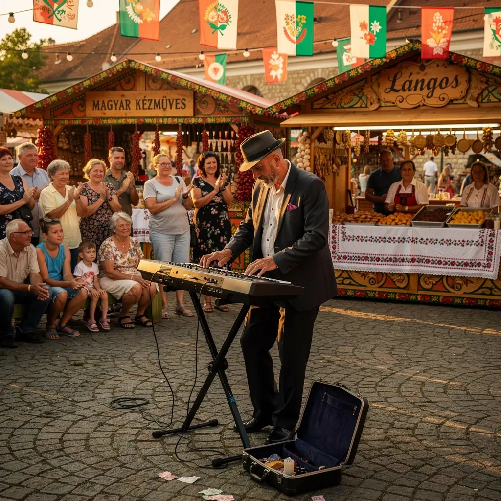 Zongoratanár, aki jazz stílusban játszik, miközben diákok figyelnek.